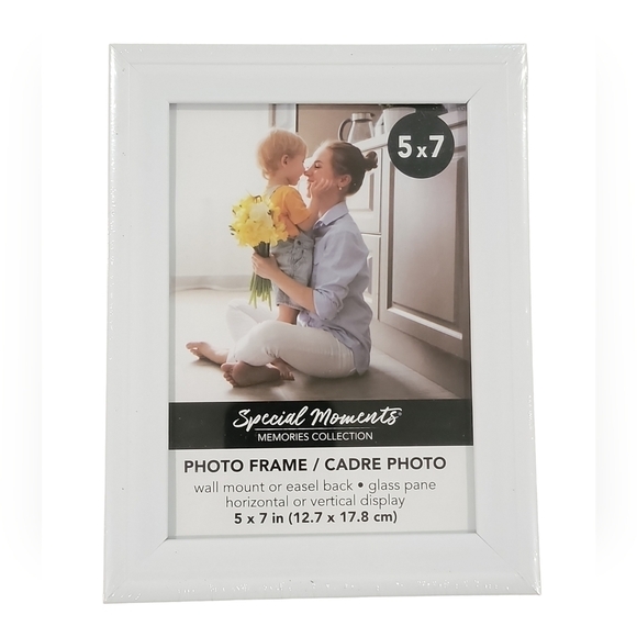 Special Moments 5X7 white photo frame wall mount or easel back. Glass panel - Picture 1 of 3